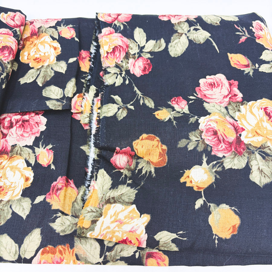 100" x 54" Black Rose Woven Fabric (Stiff/Burlap Style)