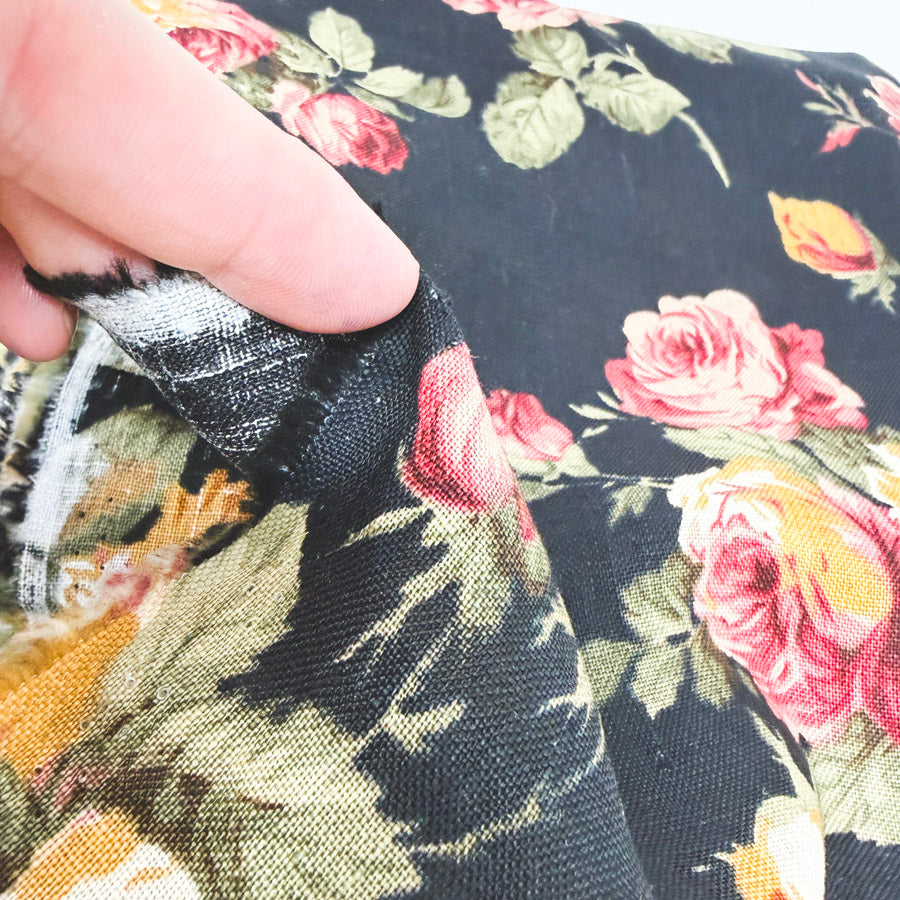 100" x 54" Black Rose Woven Fabric (Stiff/Burlap Style)