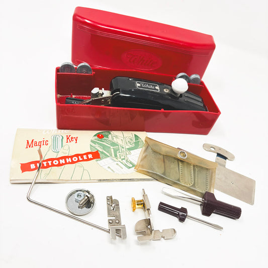 Vintage White Magic Key Buttonholer Attachment Set