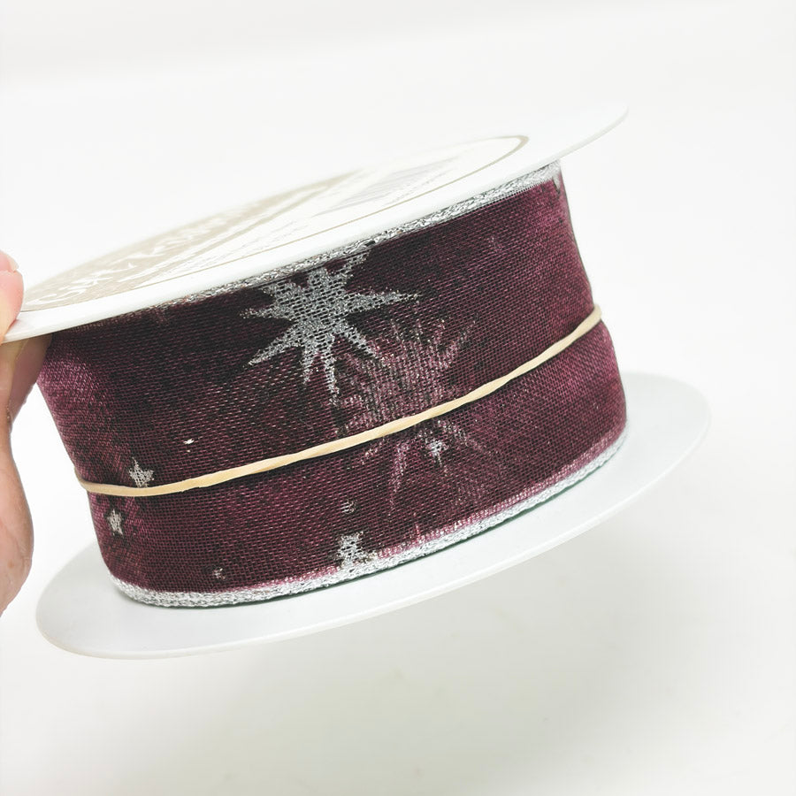 Elegant Gift Ribbon - Burgundy with Silver Stars