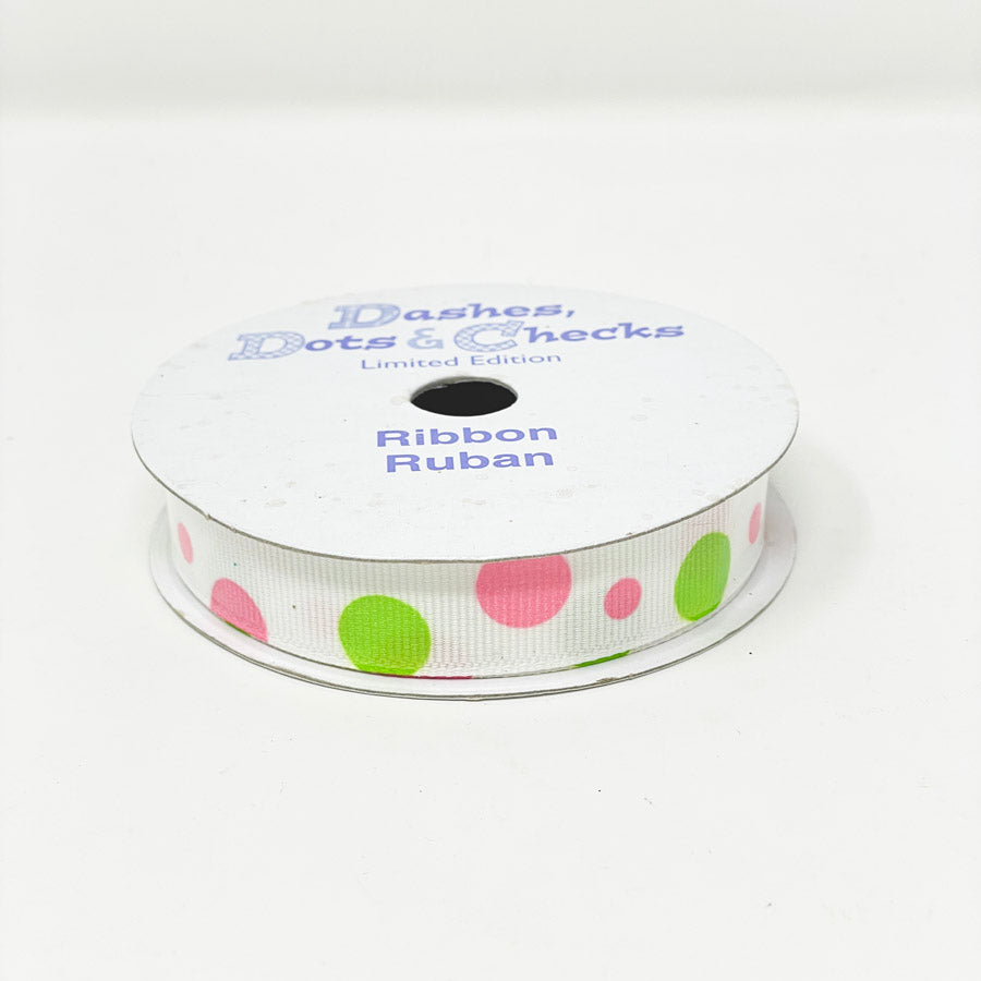 Pink & Green Polka Dot Grosgrain Ribbon Spool