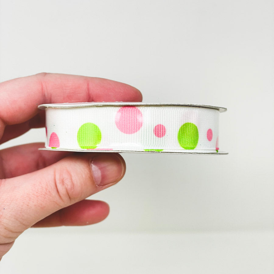 Pink & Green Polka Dot Grosgrain Ribbon Spool