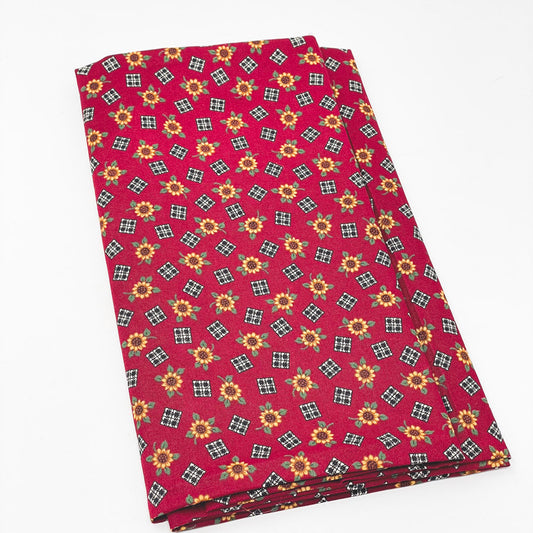 Red Sunflower Woven Fabric - 1 yd