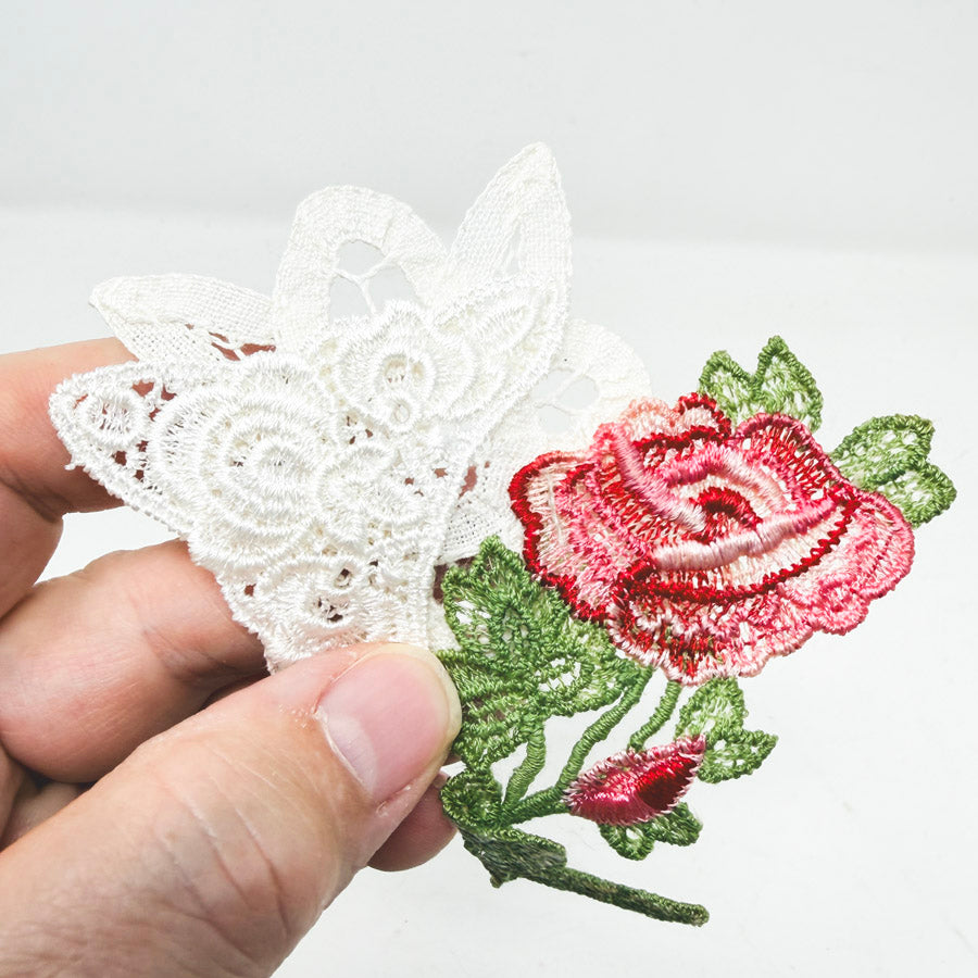 Fabric and Embroidered Flower Embellishments Bundle