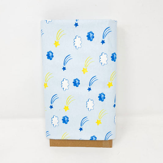 1.5 Yds - Baby Blue Stars & Clouds Flannel Fabric