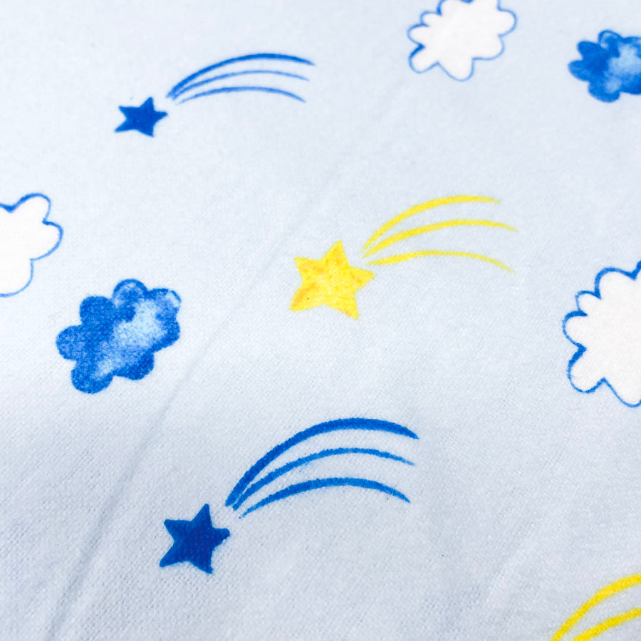 1.5 Yds - Baby Blue Stars & Clouds Flannel Fabric
