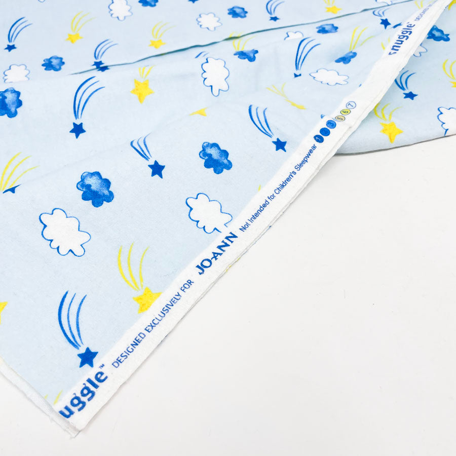 1.5 Yds - Baby Blue Stars & Clouds Flannel Fabric
