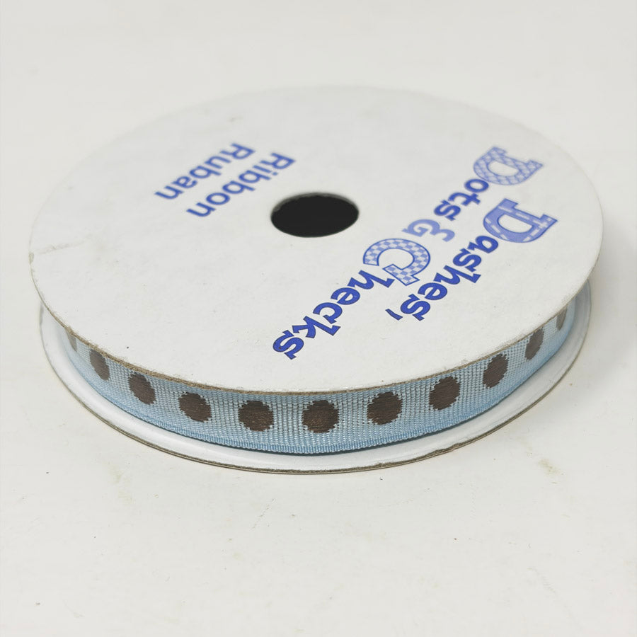 3/8" Blue with Brown Dots Ribbon Spool