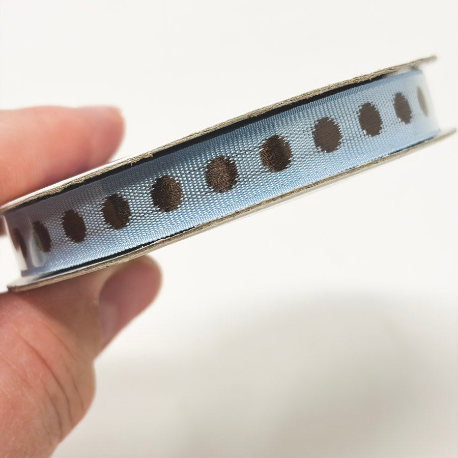 3/8" Blue with Brown Dots Ribbon Spool