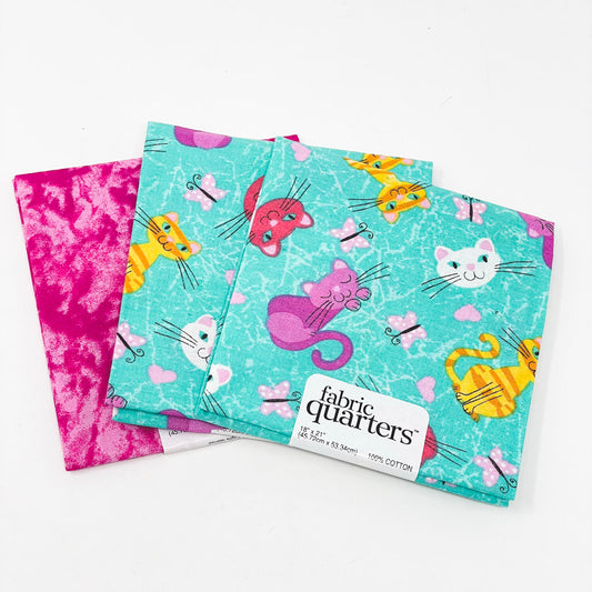 Novely Cat & Pink Fabric Quarters Bundle