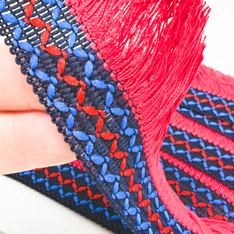 Magenta and Blue Decorative Woven Fringe Trim