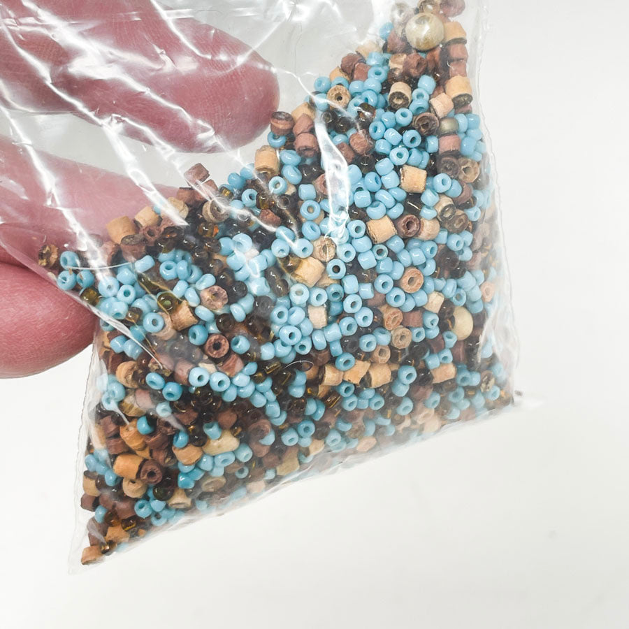 Blue and Wood Seed Bead Bundle