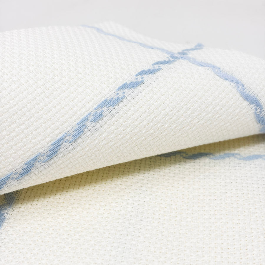 Soft White Aida with Baby Blue Grid – appx. 16 Count – 53" x 20"
