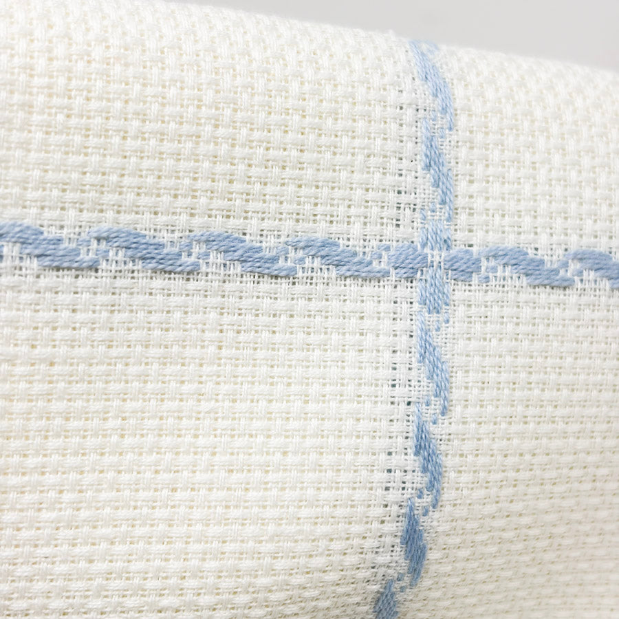 Soft White Aida with Baby Blue Grid – appx. 16 Count – 53" x 20"