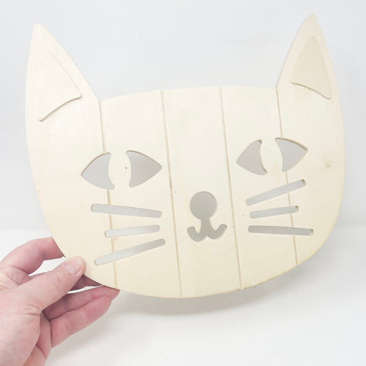 Wood Cat Face Plaque