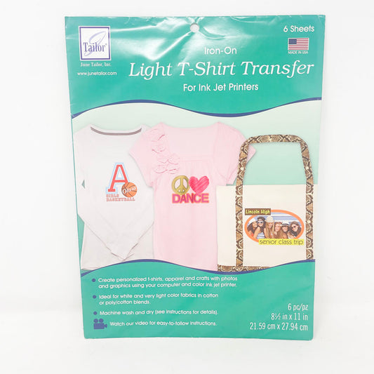 June Tailor Light T-Shirt Iron-On Ink Jet Transfer Sheets 8.5"X11"