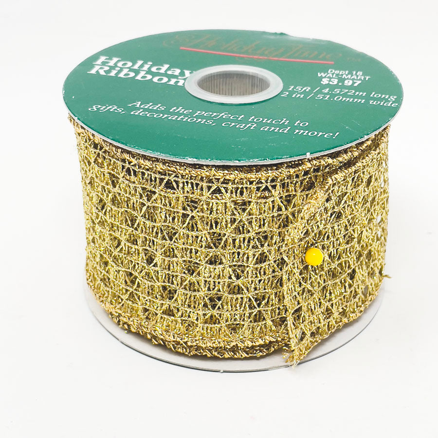 Holiday Time Holiday Metallic Gold Holiday Ribbon- 2" wide