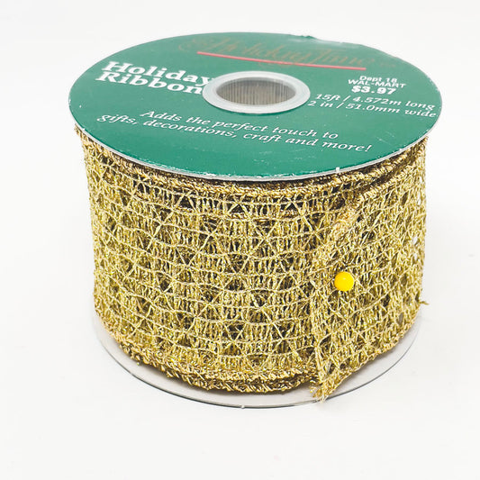 Holiday Time Holiday Metallic Gold Holiday Ribbon- 2" wide
