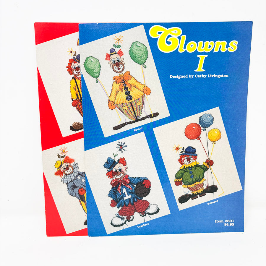 Vintage Clowns Cross Stitch Pattern Leaflets by Cathy Livingston