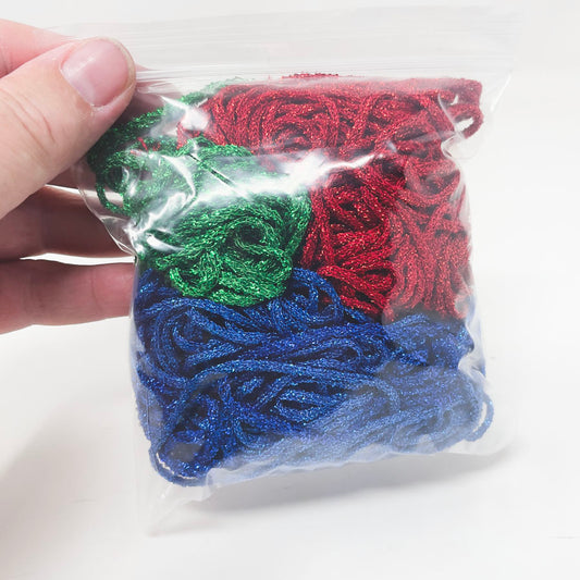 Glittery Green Red Blue Needlepoint Floss Cord Bundle