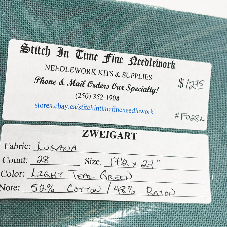 28ct Zweigart Lugana Light Teal Green Aida 17-1/2" x 27"