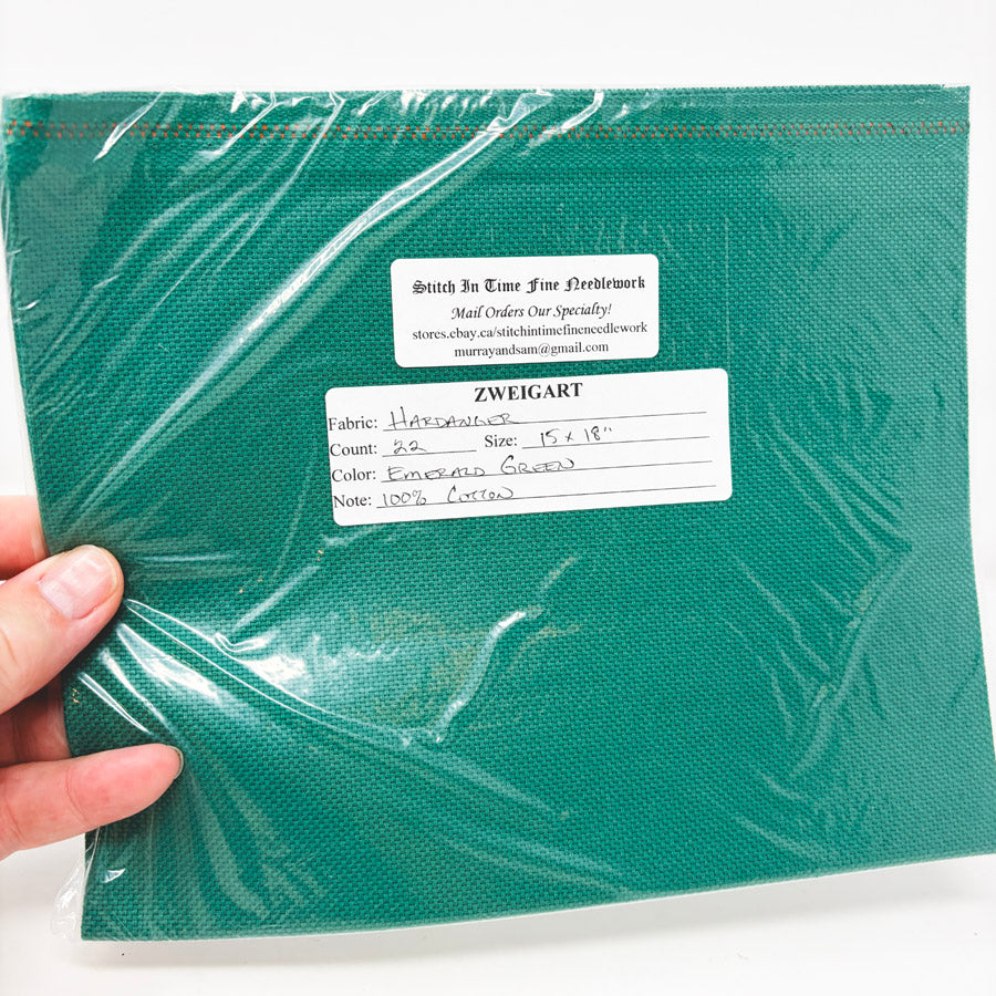 22ct Zweigart Hardanger Emerald Green Aida 15" x 18"