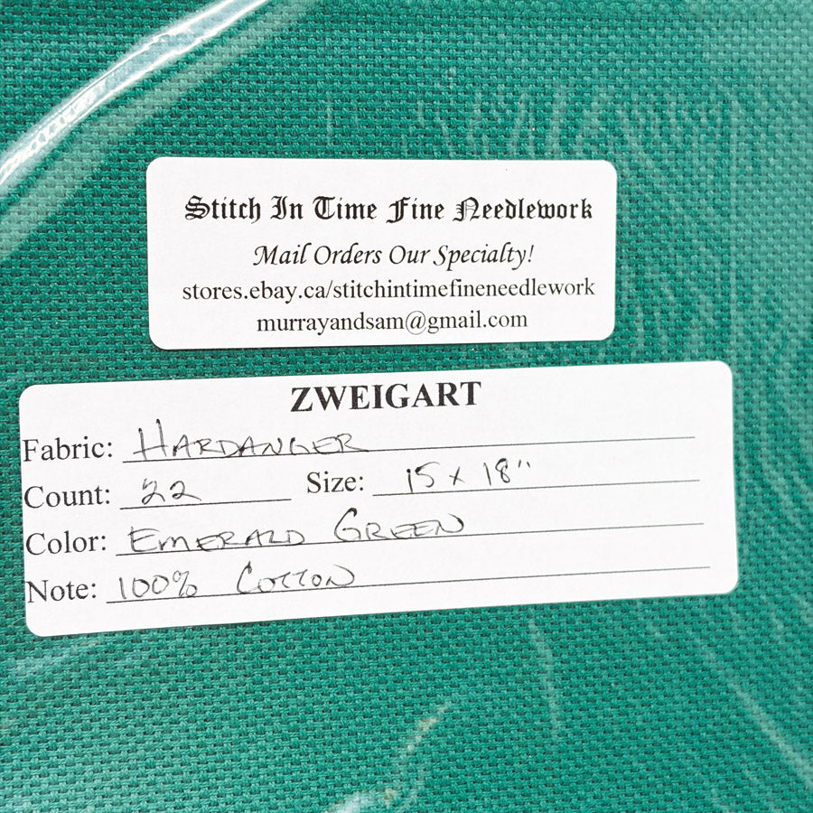 22ct Zweigart Hardanger Emerald Green Aida 15" x 18"