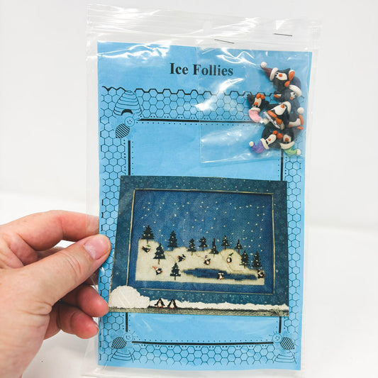 Ice Follies Cross Stitch Pattern with Penguin Buttons