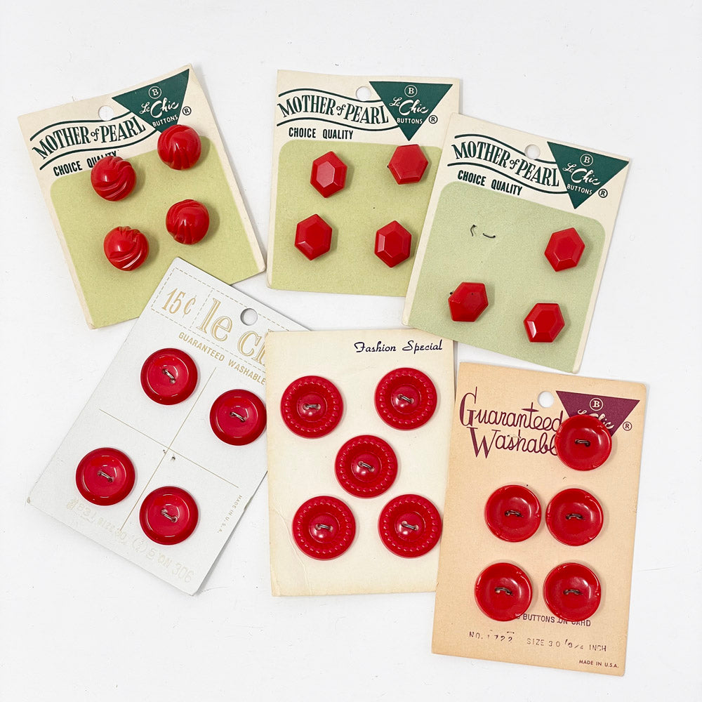 Vintage Carded Button Bundle - Red