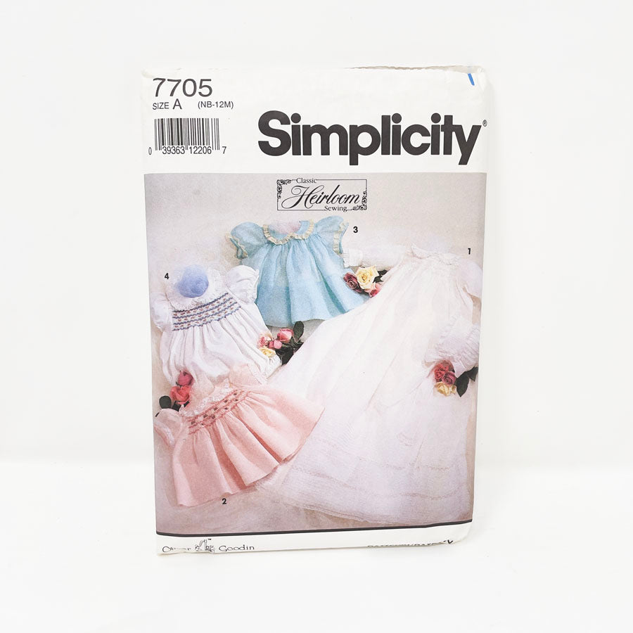Simplicity 7705 Sewing Pattern - Heirloom Infant Dress (NB-12mo)