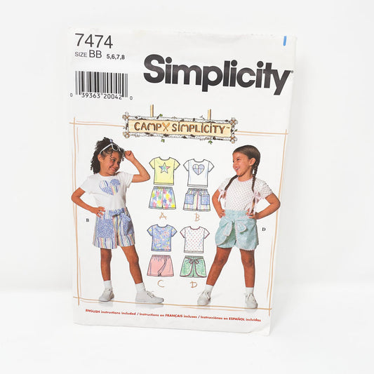 Simplicity 7474 Sewing Pattern - Kids Camp Short/Top Sets (5-8)
