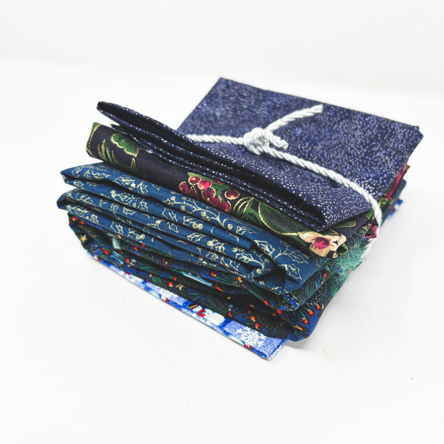 Dark Blues Holiday Prints Fabric Remnants Bundle