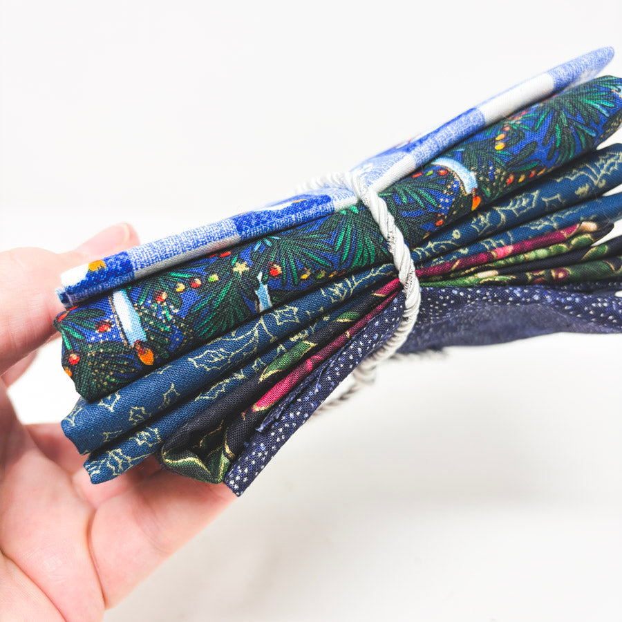 Dark Blues Holiday Prints Fabric Remnants Bundle