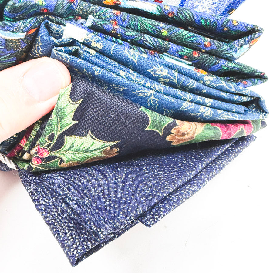 Dark Blues Holiday Prints Fabric Remnants Bundle