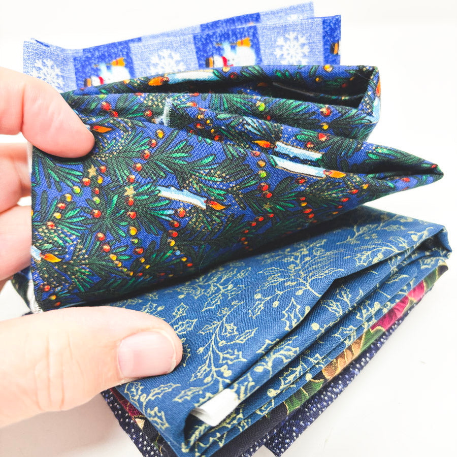 Dark Blues Holiday Prints Fabric Remnants Bundle