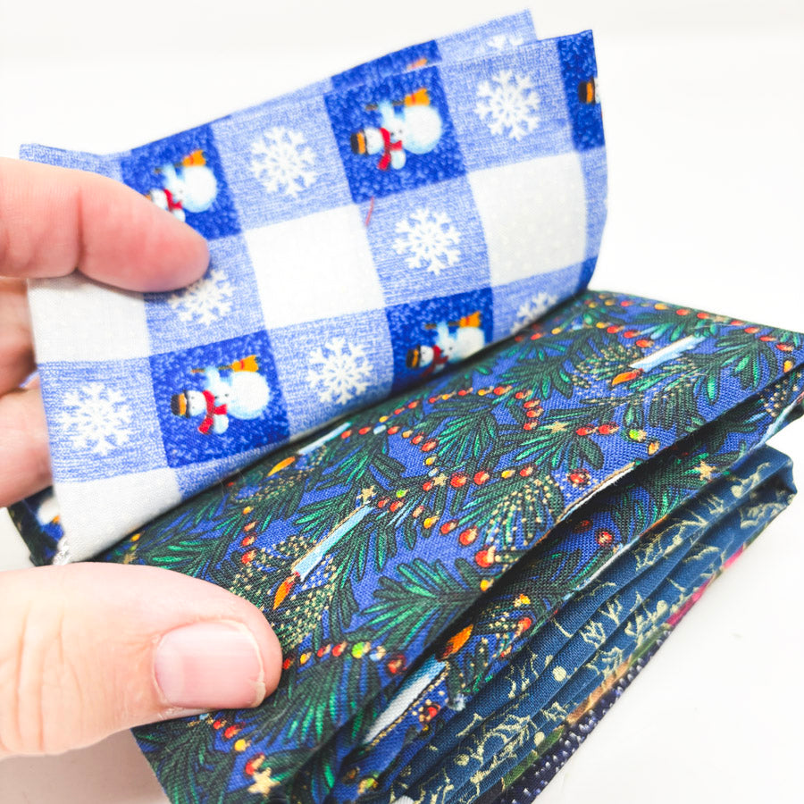 Dark Blues Holiday Prints Fabric Remnants Bundle