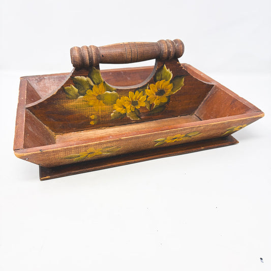 Hand Painted Canted Side Wood Cutlery Tray
