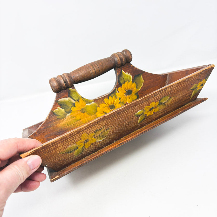 Hand Painted Canted Side Wood Cutlery Tray