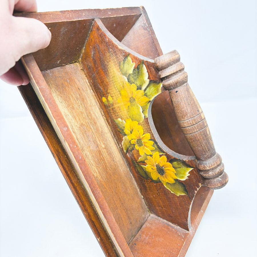 Hand Painted Canted Side Wood Cutlery Tray