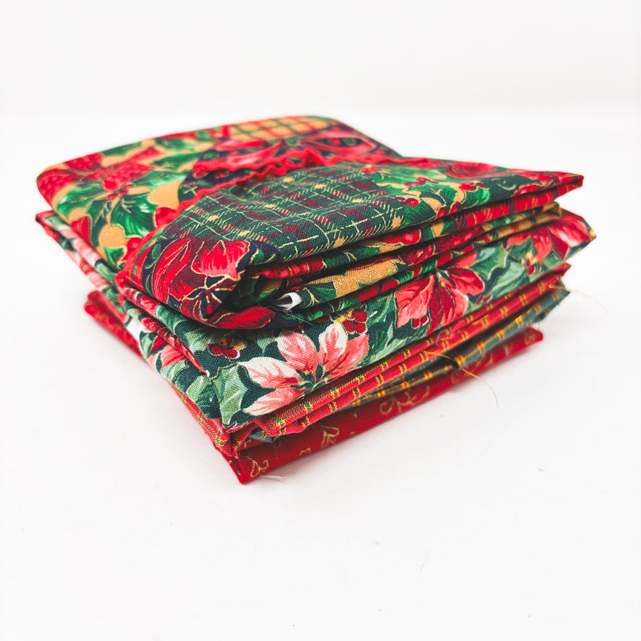 Plaid & Poinsettia Holiday Fabric Remnants Bundle