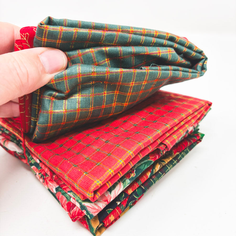 Plaid & Poinsettia Holiday Fabric Remnants Bundle