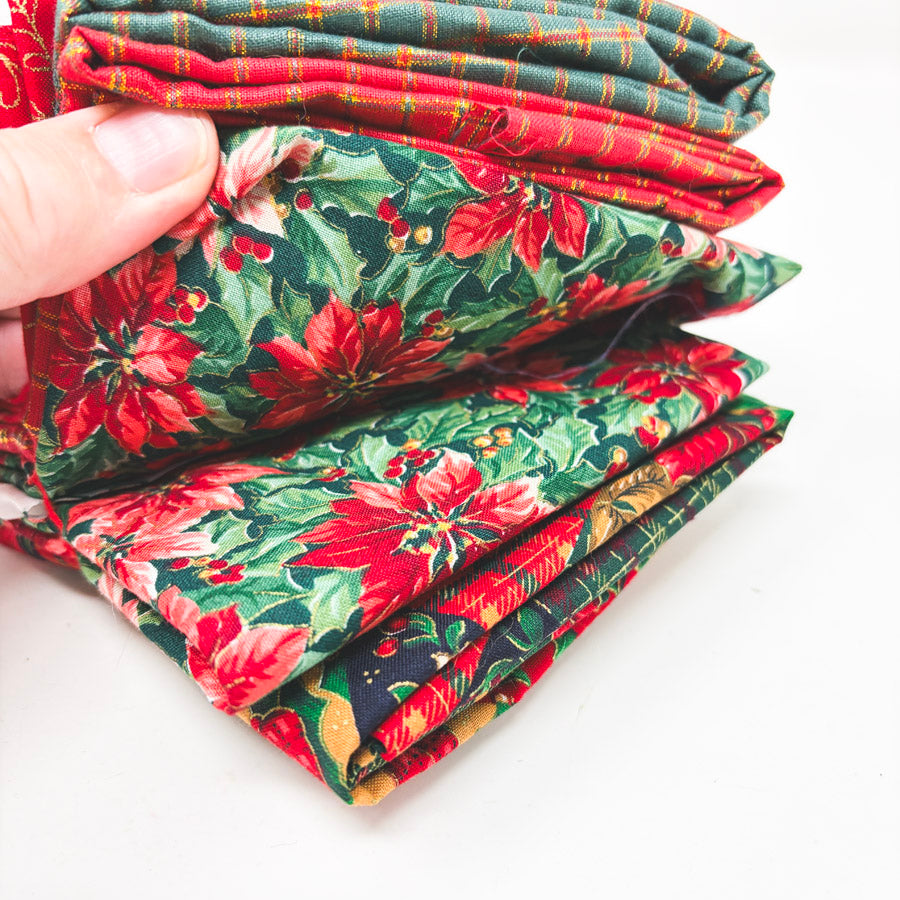 Plaid & Poinsettia Holiday Fabric Remnants Bundle
