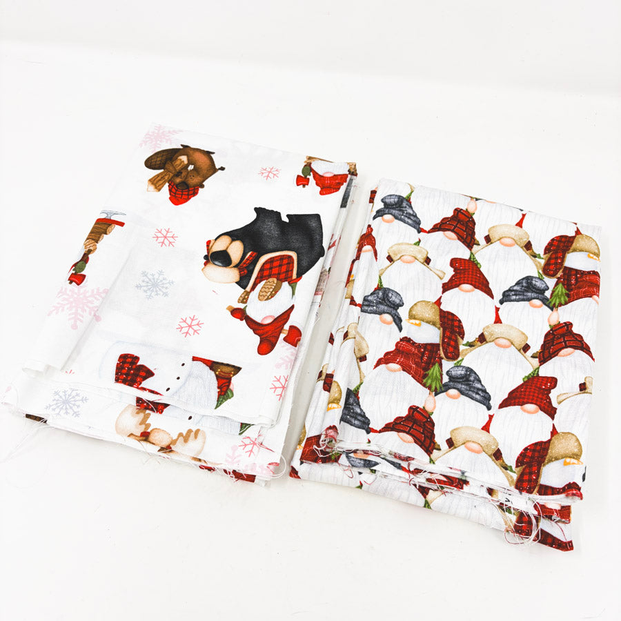 2 Gnome Themed Full Width Holiday Fabric Pieces