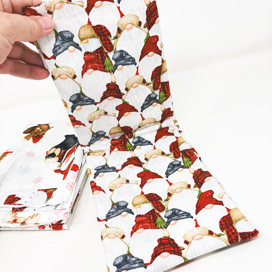 2 Gnome Themed Full Width Holiday Fabric Pieces