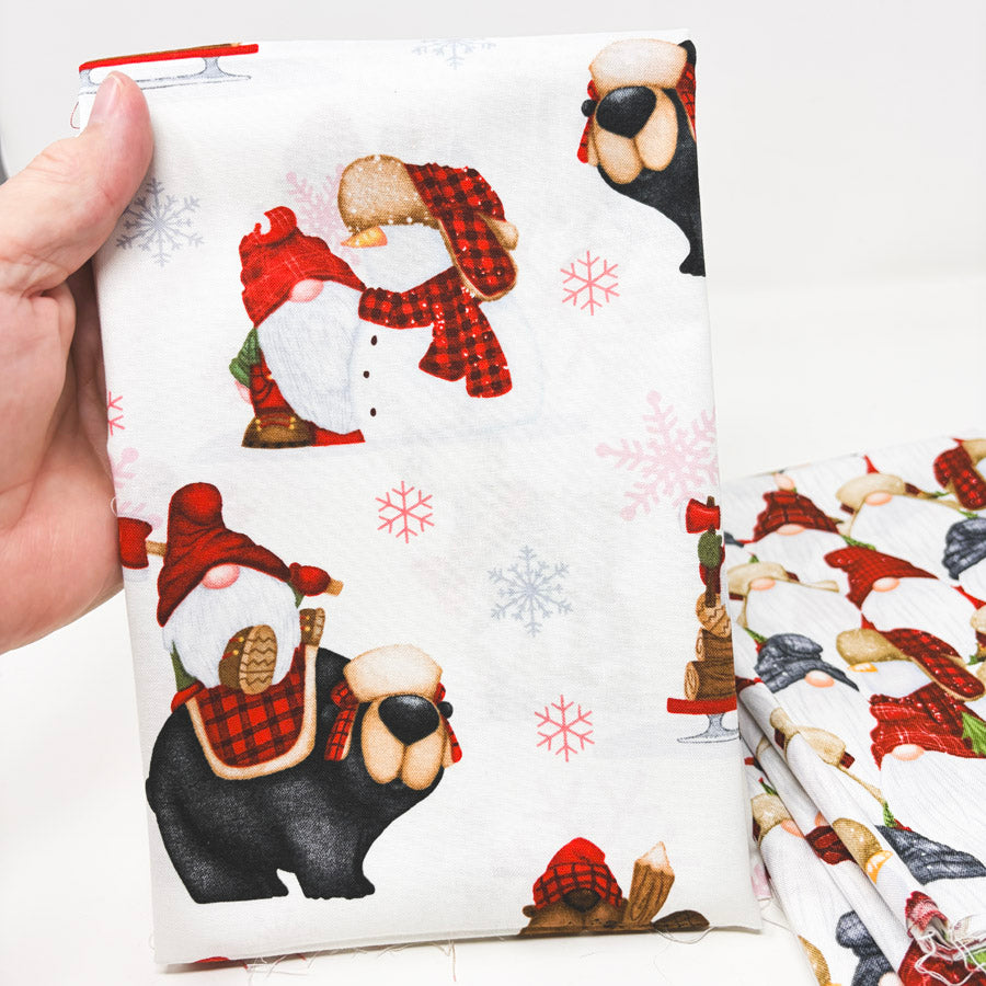 2 Gnome Themed Full Width Holiday Fabric Pieces