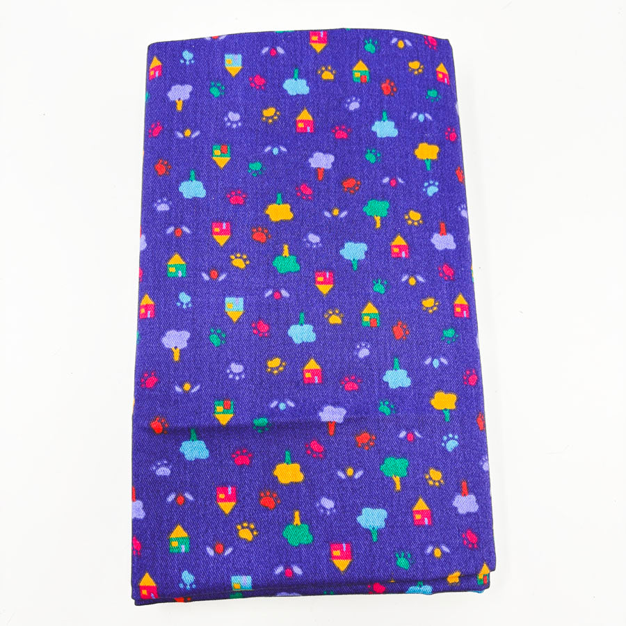 60" x 50" Purple Twill Fabric with Houses