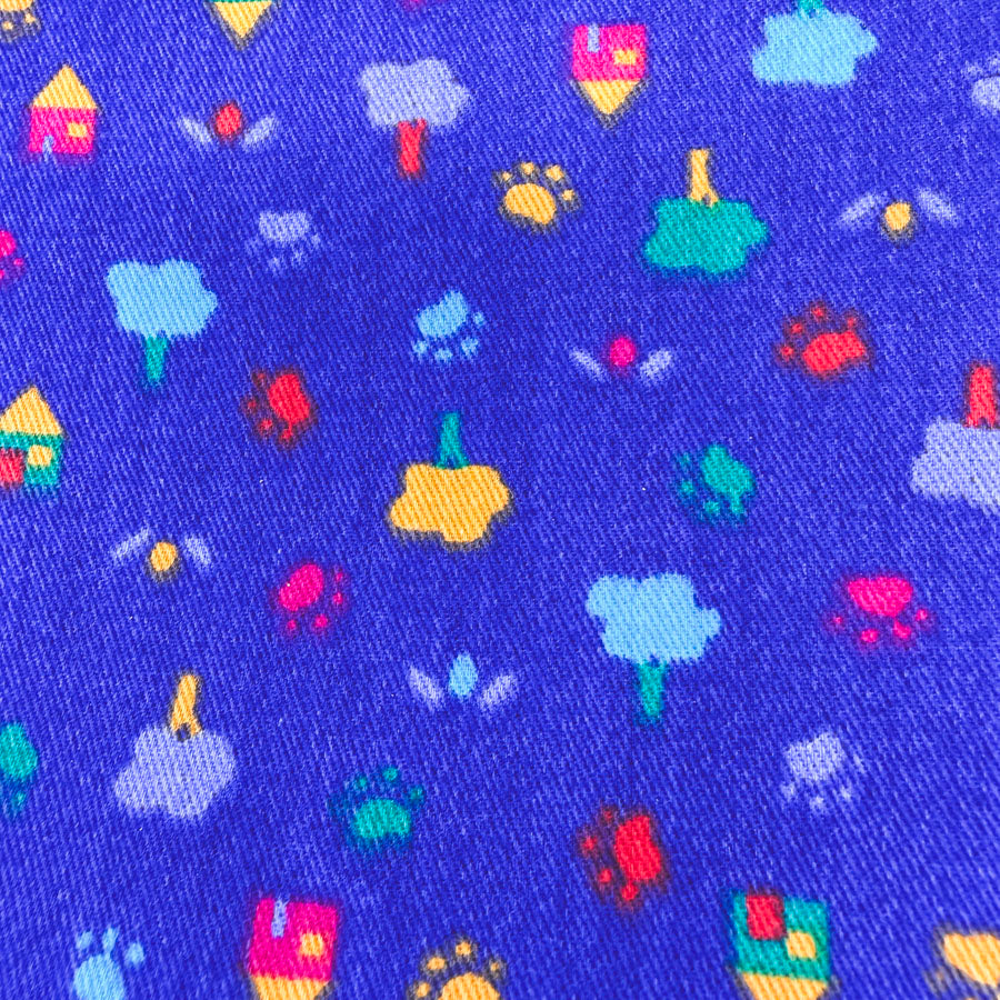 60" x 50" Purple Twill Fabric with Houses