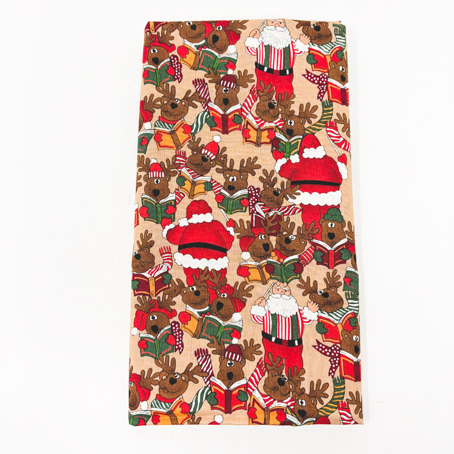1 yd x 42" Cartoon Reindeer & Santa Fabric