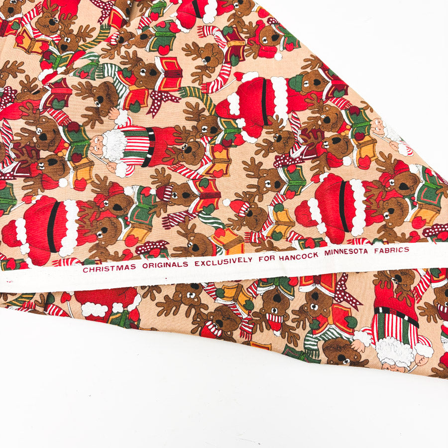 1 yd x 42" Cartoon Reindeer & Santa Fabric