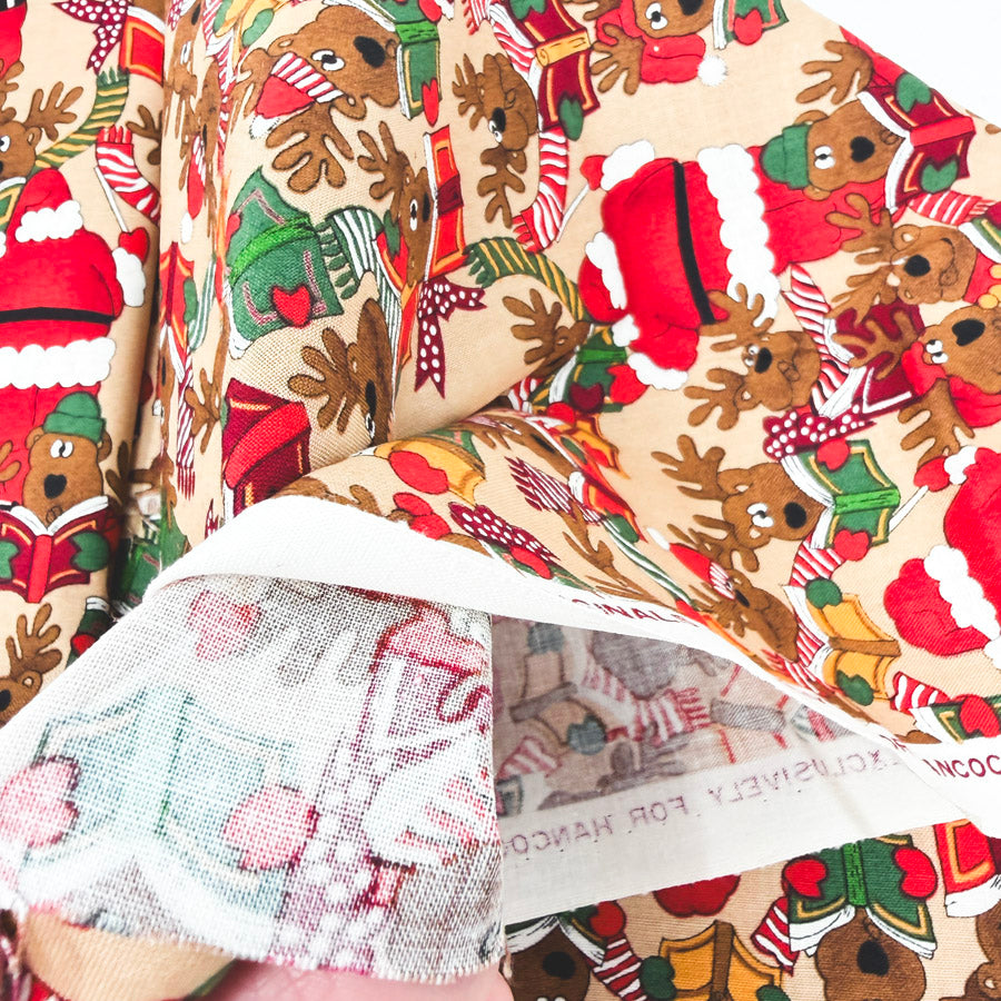 1 yd x 42" Cartoon Reindeer & Santa Fabric